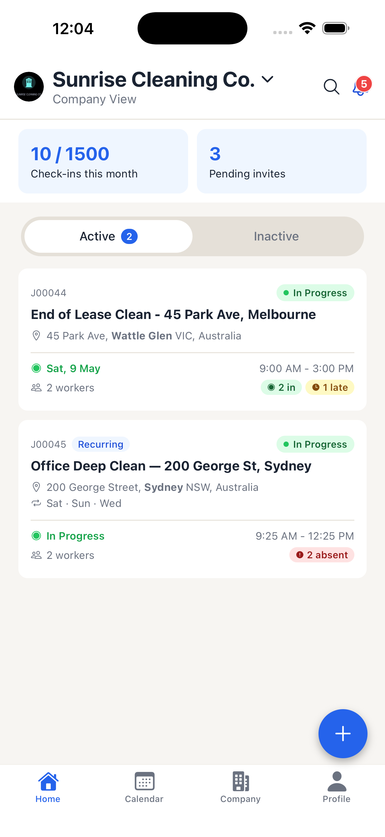 StaffHawk company view — live job and worker status